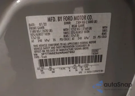 2022 Ford Maverick Xl z USA, uszkodzony, nr VIN 3FTTW8E92NRA67692